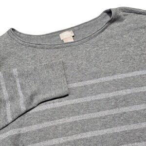 Chicos Zenergy Gray Metallic Striped Cotton Blend Pullover Sweater Size L Petite